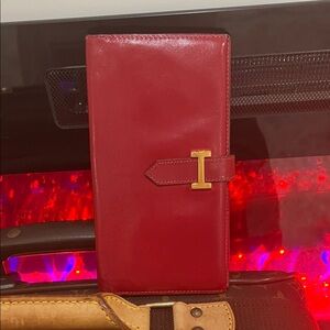 Hermes Cherry Red Wallet with Gold Detail